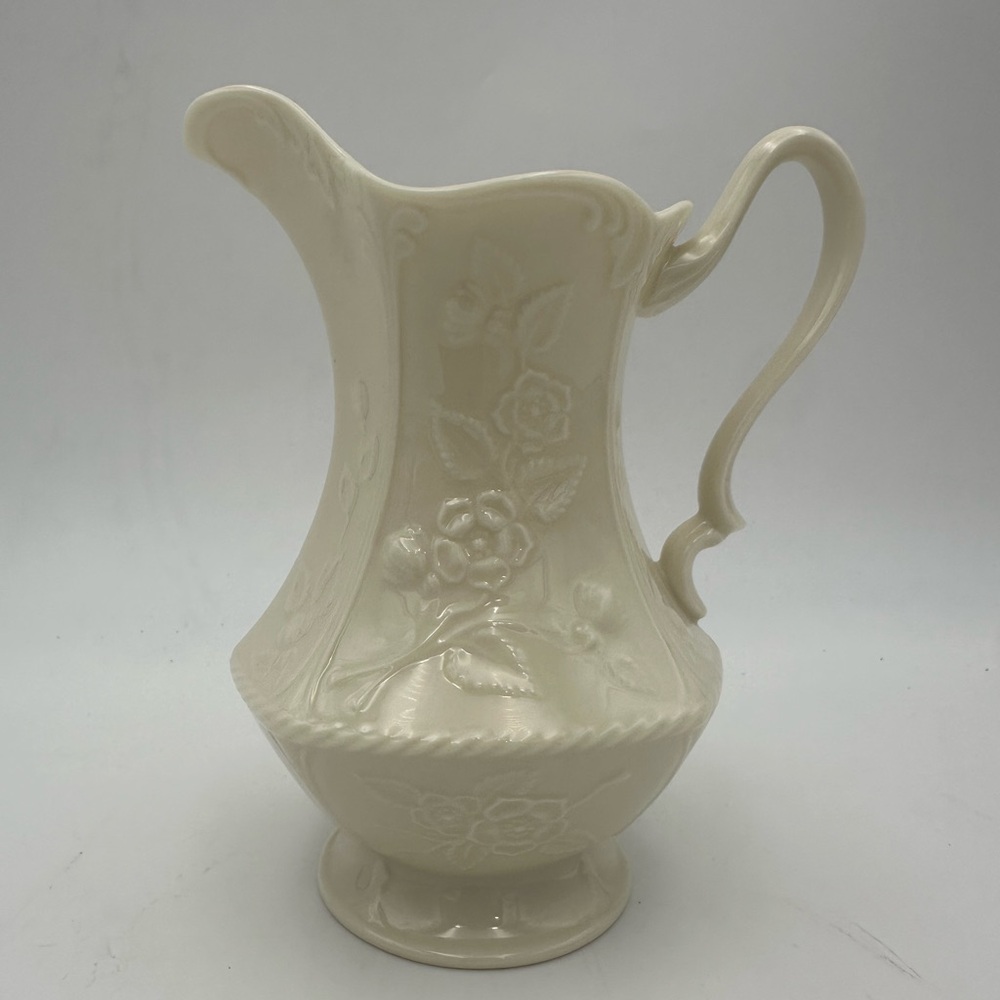 Lenox USA Woodbine Milk Pitcher, Vintage 1967 Cream with Embossed Floral 6.75”